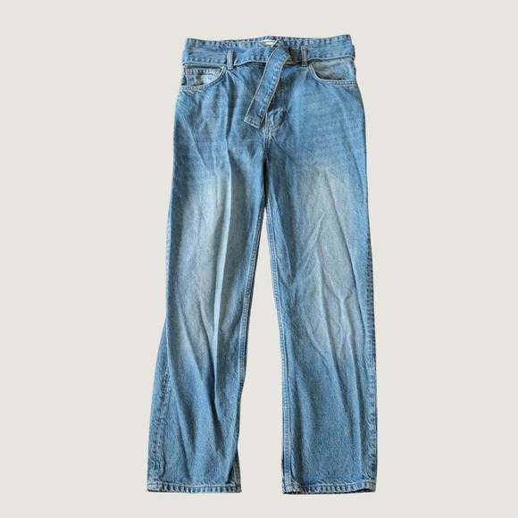 Reformation Denim - Reformation Cynthia Belted High‎ Rise Straight Jeans Blue Denim 29 Sustainable
